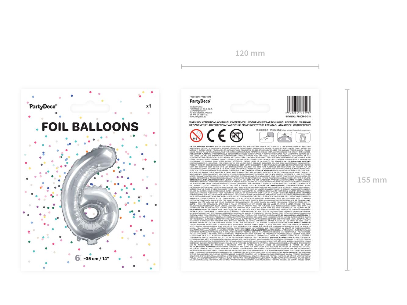 Balón fóliový číslo "6" STRIEBORNÝ / 35cm | ♥ DITIPO.sk