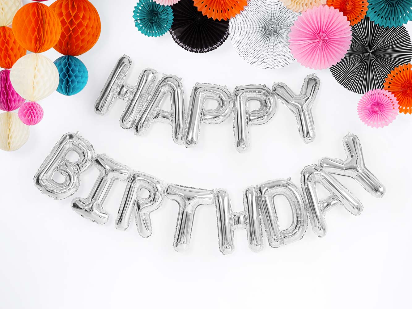 Balón fóliový Happy Birthday - STRIEBORNÝ / 340x35cm | ♥ DITIPO.sk